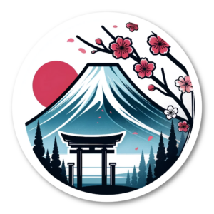 JAPANシンプルステッカー 日本 桜 富士山 桜風の富士山