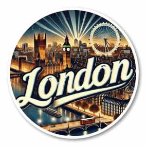Radiant Sticker LONDON 夜景ステッカー 丸型 ビッグベン＆ロンドンアイデザイン 都市の魅力を楽しむデコレーション ステッカー100mm