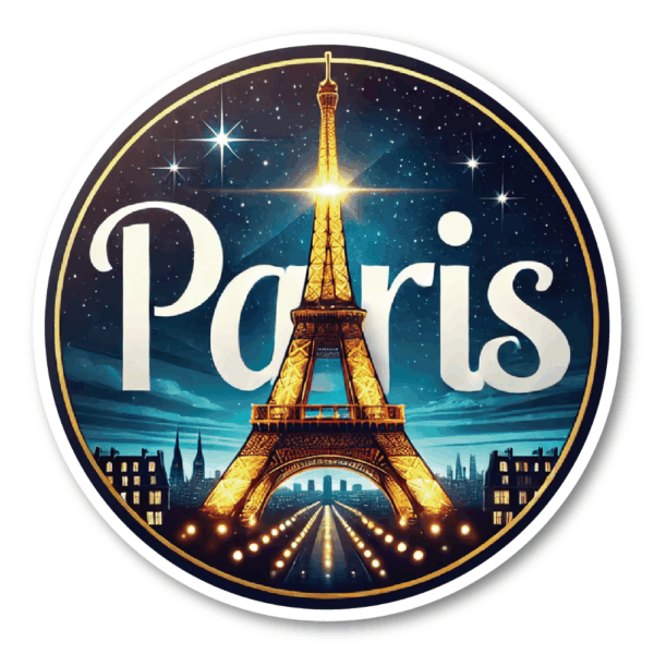 Radiant Sticker PARIS 夜景ステッカー 丸型 エッフェル塔デザイン 光の都を感じるデコレーション ステッカー100mm