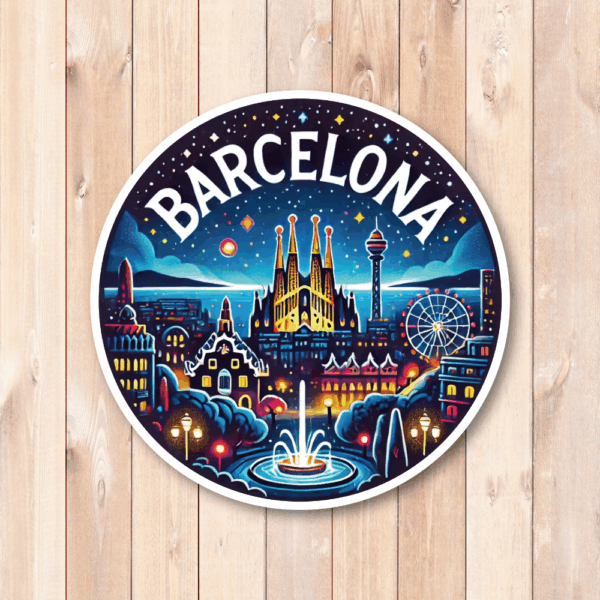 Radiant Sticker BARCELONA 夜景ステッカー 丸型 サグラダ・ファミリア＆モンジュイックの噴水デザイン アートと夜景を楽しむ ステッカー100mm - 画像 (3)