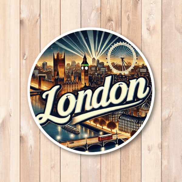 Radiant Sticker LONDON 夜景ステッカー 丸型 ビッグベン＆ロンドンアイデザイン 都市の魅力を楽しむデコレーション ステッカー100mm - 画像 (2)