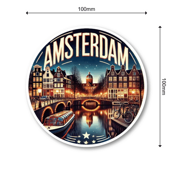 Radiant Sticker AMSTERDAM 夜景ステッカー 丸型 運河と橋のライトアップデザイン チャーミングな夜の街をデコレーション ステッカー100mm - 画像 (3)