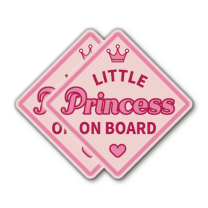 かわいいピンクのLittle Princess on Boardステッカー 2枚セット 車用 デカール 赤ちゃん・お子様の安全サイン 王冠＆ハートデザイン 耐水＆耐久素材 女の子向け ステッカー