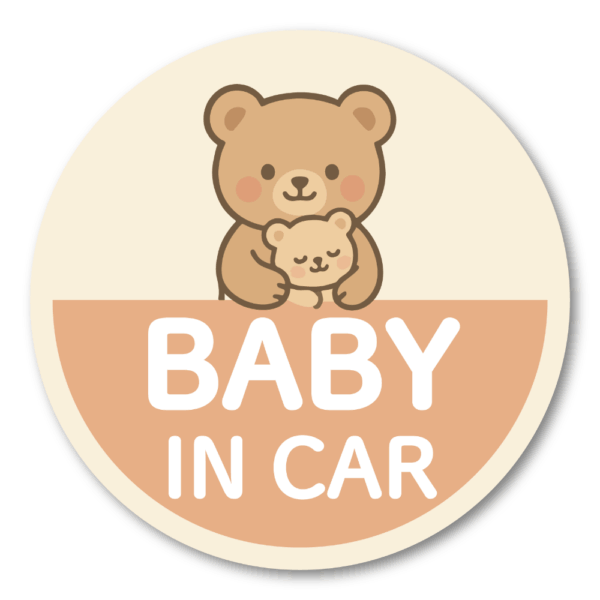 Radiant Sticker BABY IN CAR ステッカー くま＆ねこデザイン 丸型パステルカラー 車用赤ちゃん乗車表示シール クマ