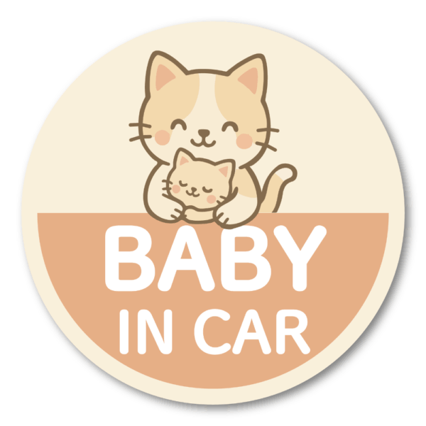 Radiant Sticker BABY IN CAR ステッカー くま＆ねこデザイン 丸型パステルカラー 車用赤ちゃん乗車表示シール ネコ