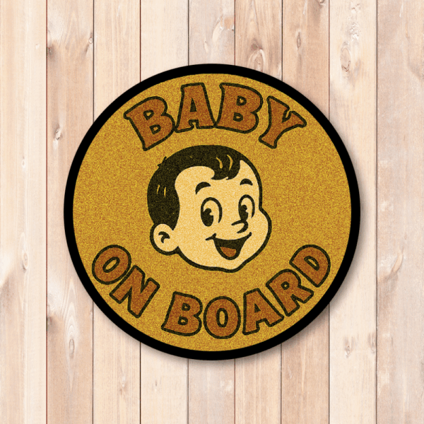 Radiant Sticker ヴィンテージ風 BABY ON BOARD ステッカー 丸型レトロサイン 車用チャイルドサイン 120mm 男の子 - 画像 (2)