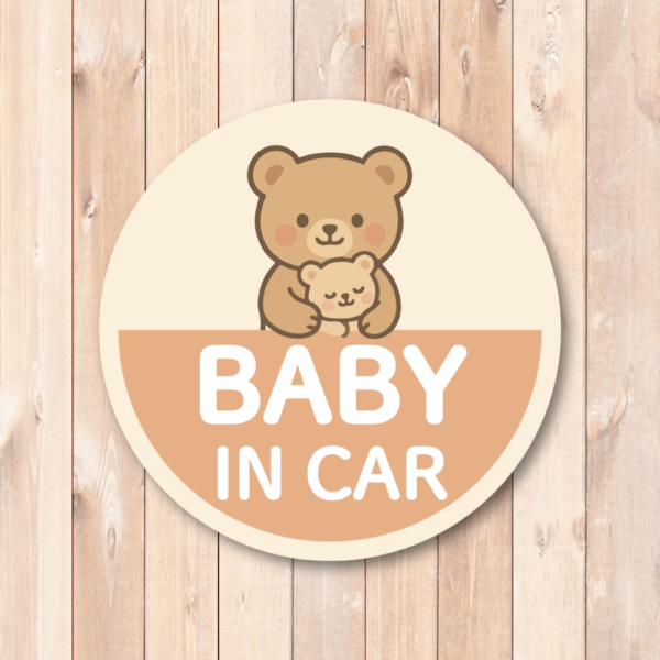 Radiant Sticker BABY IN CAR ステッカー くま＆ねこデザイン 丸型パステルカラー 車用赤ちゃん乗車表示シール クマ - 画像 (2)