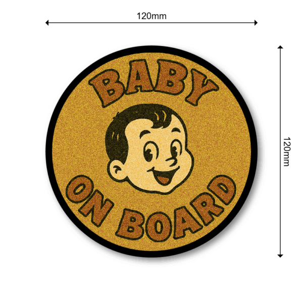 Radiant Sticker ヴィンテージ風 BABY ON BOARD ステッカー 丸型レトロサイン 車用チャイルドサイン 120mm 男の子 - 画像 (3)