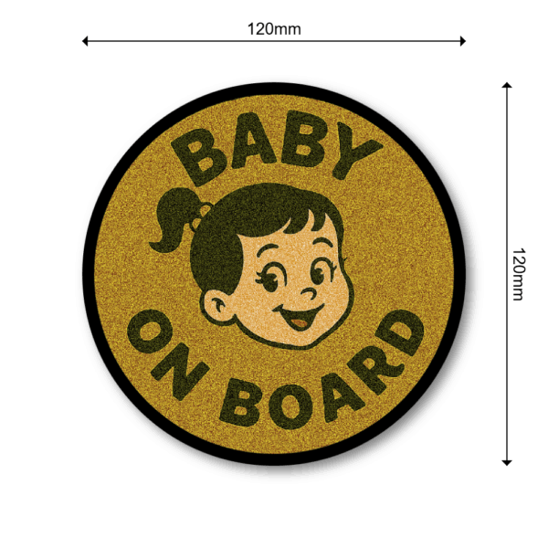 Radiant Sticker ヴィンテージ風 BABY ON BOARD ステッカー 丸型レトロサイン 車用チャイルドサイン 120mm 女の子 - 画像 (3)