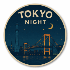 Radiant Sticker 日本の都市夜景ステッカー｜レトロ風デザイン 円形ビニールシール 旅行・お土産に最適 全8種バリエーション 東京