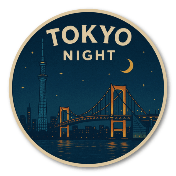 Radiant Sticker 日本の都市夜景ステッカー｜レトロ風デザイン 円形ビニールシール 旅行・お土産に最適 全8種バリエーション 東京