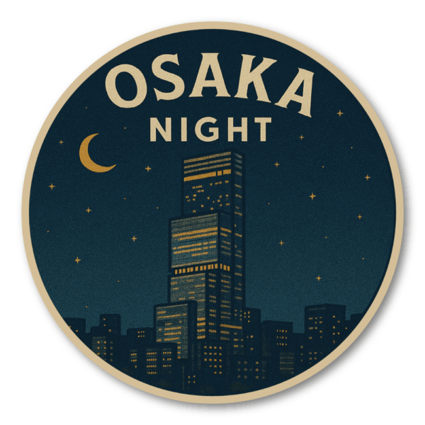 Radiant Sticker 日本の都市夜景ステッカー｜レトロ風デザイン 円形ビニールシール 旅行・お土産に最適 全8種バリエーション 大阪