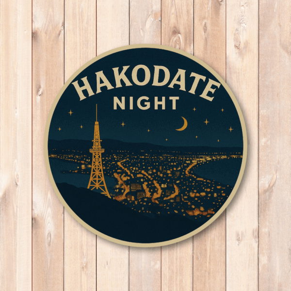 Radiant Sticker 日本の都市夜景ステッカー｜レトロ風デザイン 円形ビニールシール 旅行・お土産に最適 全8種バリエーション 函館 - 画像 (2)
