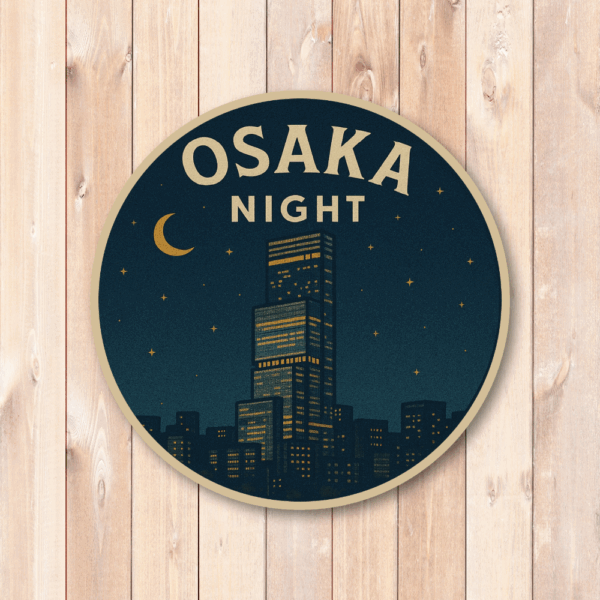Radiant Sticker 日本の都市夜景ステッカー｜レトロ風デザイン 円形ビニールシール 旅行・お土産に最適 全8種バリエーション 大阪 - 画像 (2)