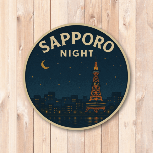 Radiant Sticker 日本の都市夜景ステッカー｜レトロ風デザイン 円形ビニールシール 旅行・お土産に最適 全8種バリエーション 札幌 - 画像 (2)