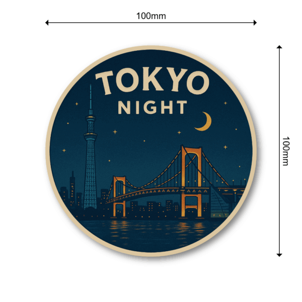 Radiant Sticker 日本の都市夜景ステッカー｜レトロ風デザイン 円形ビニールシール 旅行・お土産に最適 全8種バリエーション 東京 - 画像 (3)
