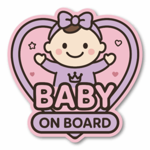 Radiant Sticker BABY ON BOARD マグネットカーサイン｜ベビーインカー｜金属ボディ専用・着脱簡単｜防水・耐候 ｜女の子