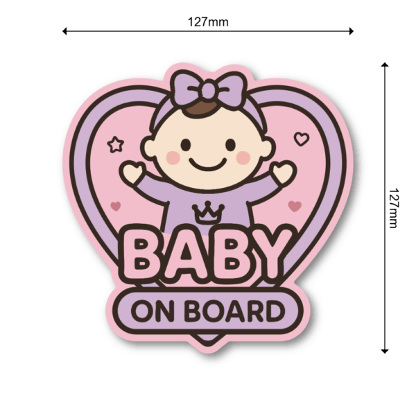 Radiant Sticker BABY ON BOARD ステッカー｜ベビーインカー 車用カーサイン｜防水・耐候｜ハート型 かわいいデザイン | 女の子 - 画像 (3)