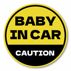 BABY IN CAR ステッカー 丸型｜防水・耐候ラミネート｜車用 注意喚起 サイン｜リアウィンドウ/バンパー用｜日本製 高発色 | イエロー × ブラック