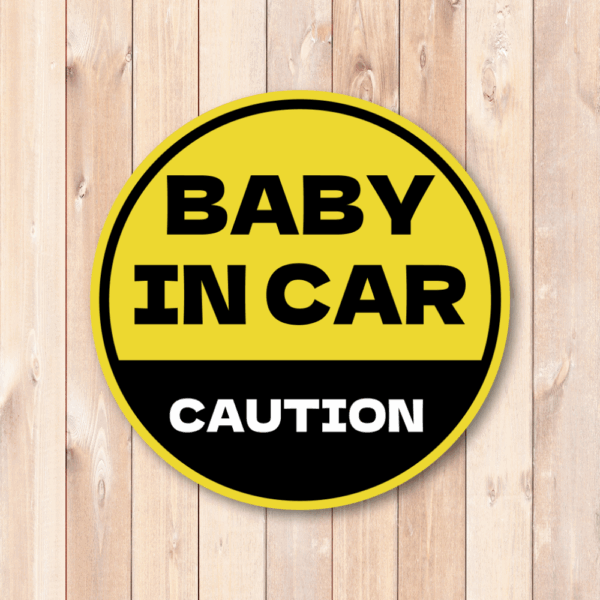 BABY IN CAR ステッカー 丸型｜防水・耐候ラミネート｜車用 注意喚起 サイン｜リアウィンドウ/バンパー用｜日本製 高発色 | イエロー × ブラック - 画像 (2)
