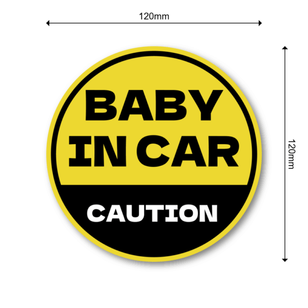 BABY IN CAR ステッカー 丸型｜防水・耐候ラミネート｜車用 注意喚起 サイン｜リアウィンドウ/バンパー用｜日本製 高発色 | イエロー × ブラック - 画像 (3)