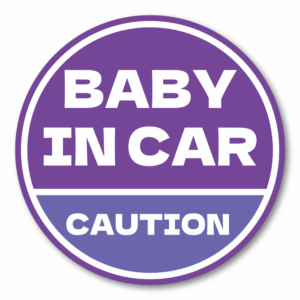 BABY IN CAR ステッカー 丸型｜防水・耐候ラミネート｜車用 注意喚起 サイン｜リアウィンドウ/バンパー用｜日本製 高発色 | パープル × ラベンダー