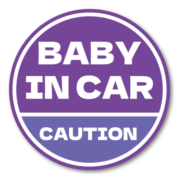BABY IN CAR ステッカー 丸型｜防水・耐候ラミネート｜車用 注意喚起 サイン｜リアウィンドウ/バンパー用｜日本製 高発色 | パープル × ラベンダー