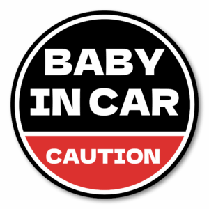 BABY IN CAR ステッカー 丸型｜防水・耐候ラミネート｜車用 注意喚起 サイン｜リアウィンドウ/バンパー用｜日本製 高発色 | ブラック × レッド