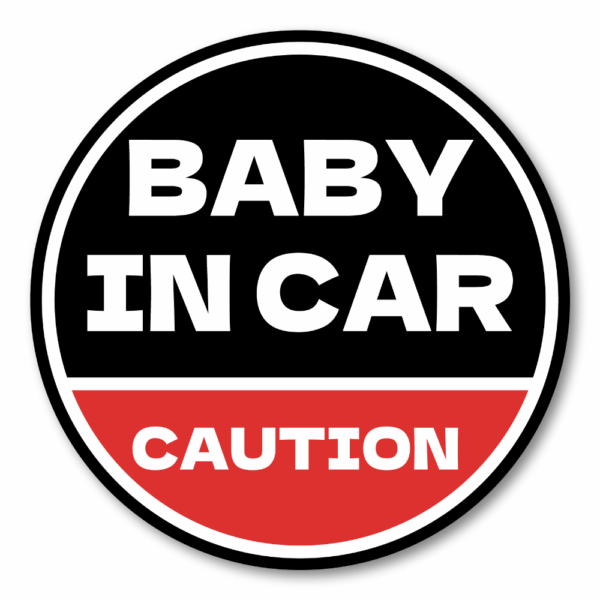 BABY IN CAR ステッカー 丸型｜防水・耐候ラミネート｜車用 注意喚起 サイン｜リアウィンドウ/バンパー用｜日本製 高発色 | ブラック × レッド
