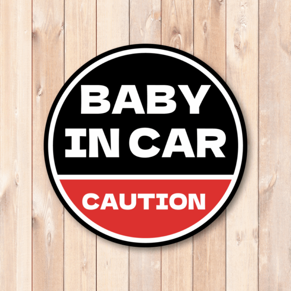 BABY IN CAR ステッカー 丸型｜防水・耐候ラミネート｜車用 注意喚起 サイン｜リアウィンドウ/バンパー用｜日本製 高発色 | ブラック × レッド - 画像 (2)