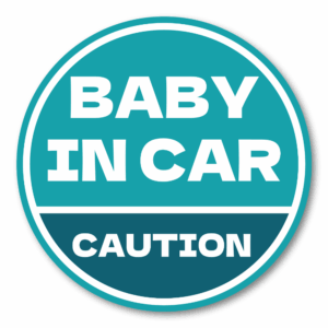 BABY IN CAR ステッカー 丸型｜防水・耐候ラミネート｜車用 注意喚起 サイン｜リアウィンドウ/バンパー用｜日本製 高発色 | ティール × ネイビー