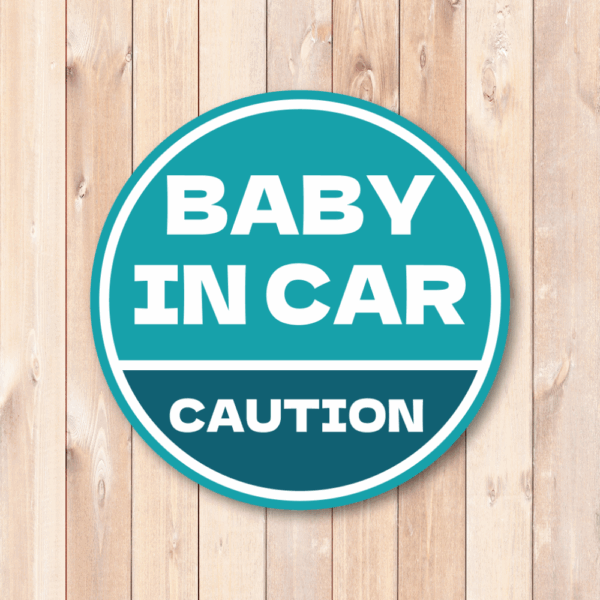 BABY IN CAR ステッカー 丸型｜防水・耐候ラミネート｜車用 注意喚起 サイン｜リアウィンドウ/バンパー用｜日本製 高発色 | ティール × ネイビー - 画像 (2)