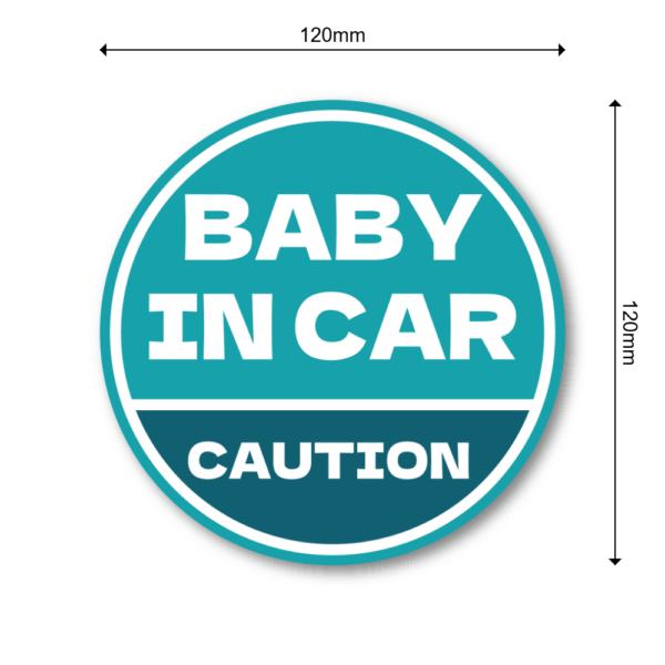 BABY IN CAR ステッカー 丸型｜防水・耐候ラミネート｜車用 注意喚起 サイン｜リアウィンドウ/バンパー用｜日本製 高発色 | ティール × ネイビー - 画像 (3)