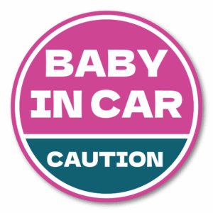 BABY IN CAR ステッカー 丸型｜防水・耐候ラミネート｜車用 注意喚起 サイン｜リアウィンドウ/バンパー用｜日本製 高発色 | ピンク × ネイビー