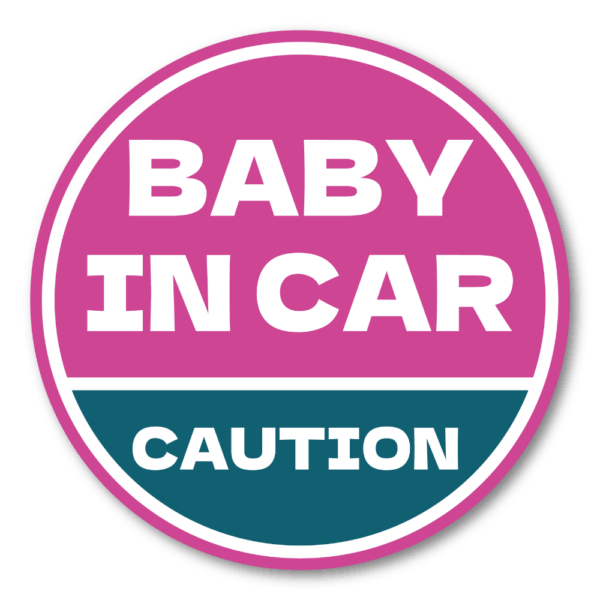 BABY IN CAR ステッカー 丸型｜防水・耐候ラミネート｜車用 注意喚起 サイン｜リアウィンドウ/バンパー用｜日本製 高発色 | ピンク × ネイビー