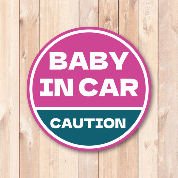 BABY IN CAR ステッカー 丸型｜防水・耐候ラミネート｜車用 注意喚起 サイン｜リアウィンドウ/バンパー用｜日本製 高発色 | ピンク × ネイビー - 画像 (2)