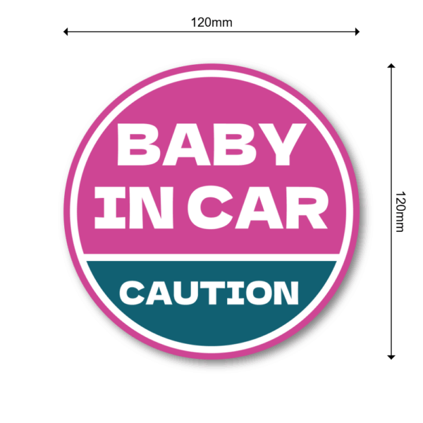 BABY IN CAR ステッカー 丸型｜防水・耐候ラミネート｜車用 注意喚起 サイン｜リアウィンドウ/バンパー用｜日本製 高発色 | ピンク × ネイビー - 画像 (3)