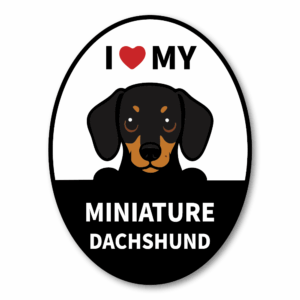 I LOVE MY 犬種マグネット｜オーバル型カーサイン｜貼ってはがせる車用マグネット（スチールボディ専用）｜屋外対応 ミニチュア・ダックスフンド
