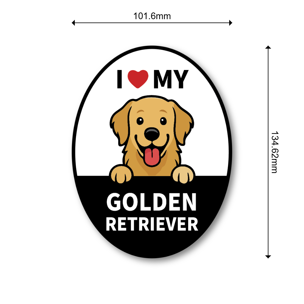 I LOVE MY 犬種マグネット|オーバル型カーサイン|貼ってはがせる車用マグネット(スチールボディ専用)|屋外対応 ゴールデン・レトリーバー - 画像 (3)