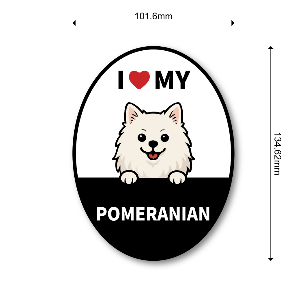I LOVE MY 犬種マグネット|オーバル型カーサイン|貼ってはがせる車用マグネット(スチールボディ専用)|屋外対応 ポメラニアン - 画像 (3)