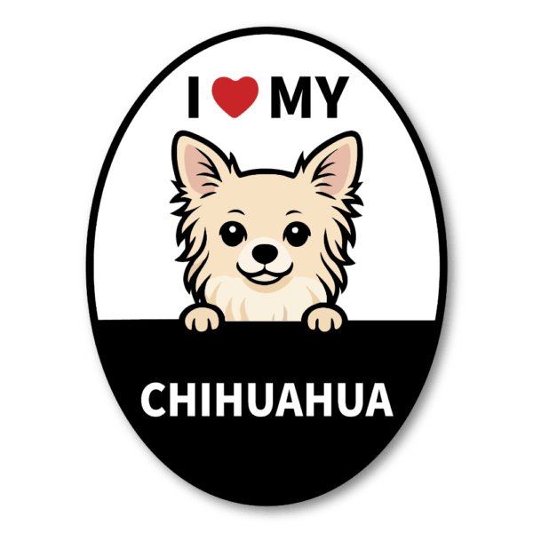 I LOVE MY 犬種ステッカー｜オーバル型デザイン｜耐水・耐候ビニール | 車・タブレット・スーツケースに チワワ