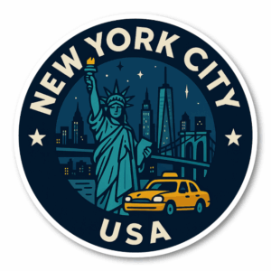 USA シティ トラベルステッカー 丸型 防水・耐UV 車・タブレット・スーツケース用 - NEW YORK