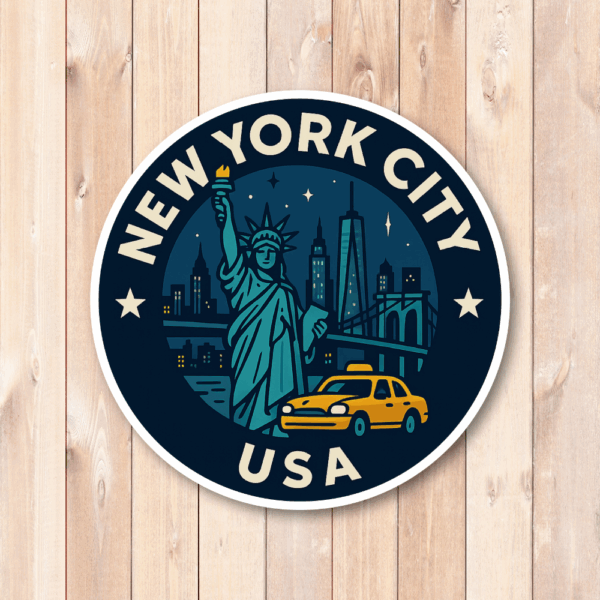 USA シティ トラベルステッカー 丸型 防水・耐UV 車・タブレット・スーツケース用 - NEW YORK - 画像 (2)