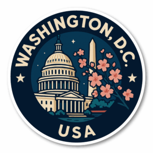 USA シティ トラベルステッカー 丸型 防水・耐UV 車・タブレット・スーツケース用 - WASHINGTON D.C.