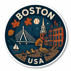 USA シティ トラベルステッカー 丸型 防水・耐UV 車・タブレット・スーツケース用 - BOSTON