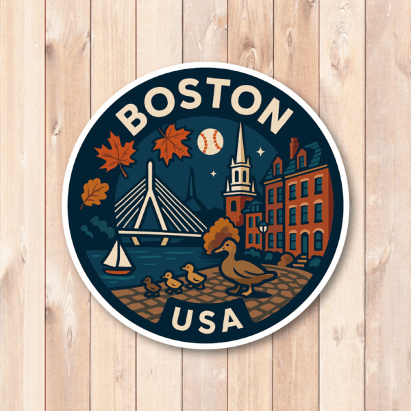 USA シティ トラベルステッカー 丸型 防水・耐UV 車・タブレット・スーツケース用 - BOSTON - 画像 (2)