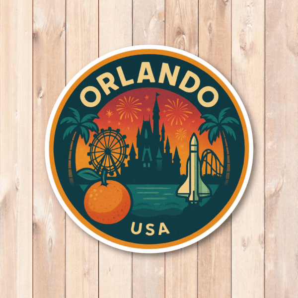 USA シティ トラベルステッカー 丸型 防水・耐UV 車・タブレット・スーツケース用 - ORLANDO - 画像 (2)