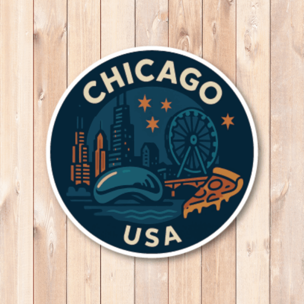 USA ミッドウエスト・シティ 丸型トラベルステッカー 防水・耐UV 車・タブレット・ボトル・スーツケース用 - CHICAGO - 画像 (2)