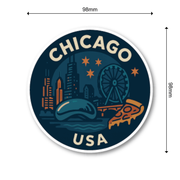 USA ミッドウエスト・シティ 丸型トラベルステッカー 防水・耐UV 車・タブレット・ボトル・スーツケース用 - CHICAGO - 画像 (3)