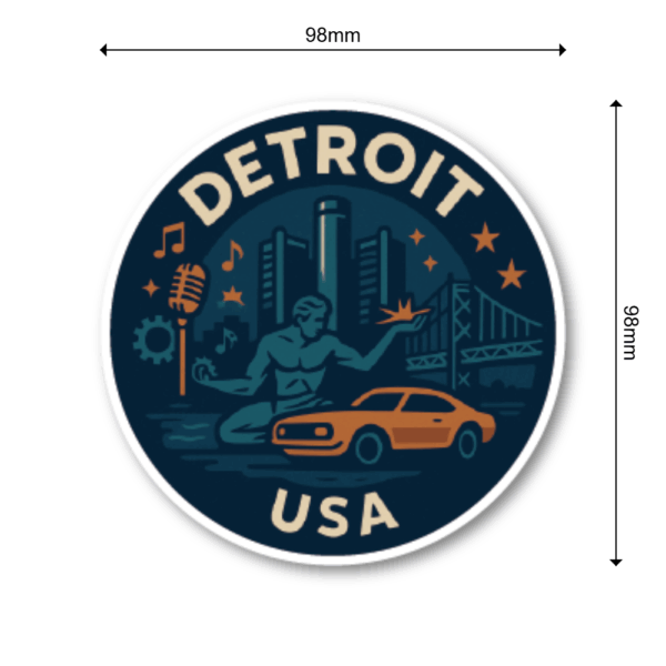 USA ミッドウエスト・シティ 丸型トラベルステッカー 防水・耐UV 車・タブレット・ボトル・スーツケース用 - DETROIT - 画像 (3)